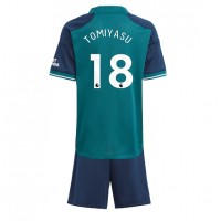 Dres Arsenal Takehiro Tomiyasu #18 Tretina pre deti 2023-24 Krátky Rukáv (+ trenírky)